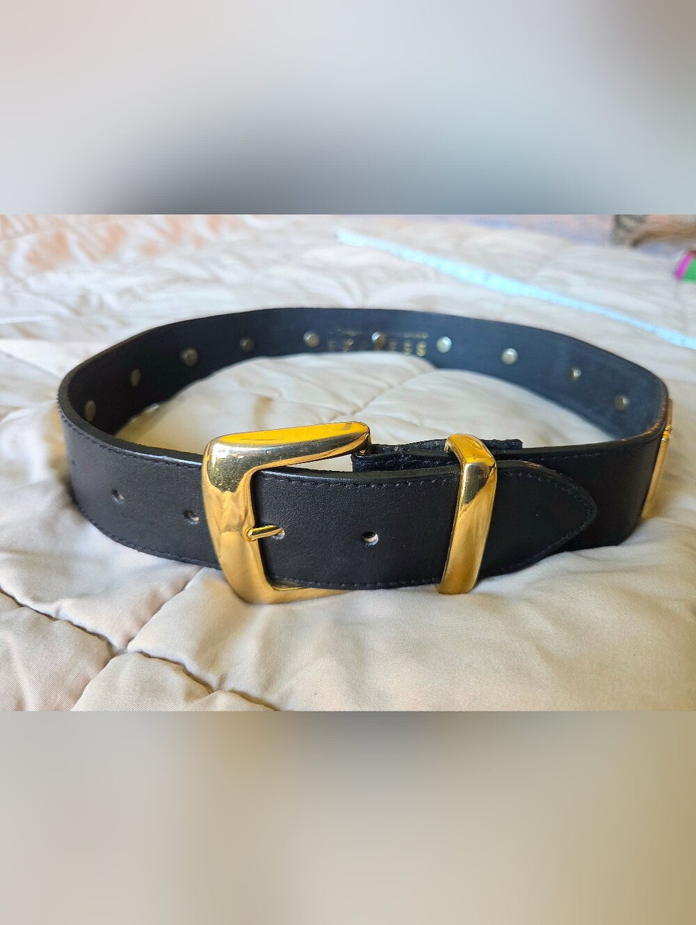 Vtg Y2K Express Compagnie Internationale Genuine Leather Greek Key Belt Black - Picture 6 of 16